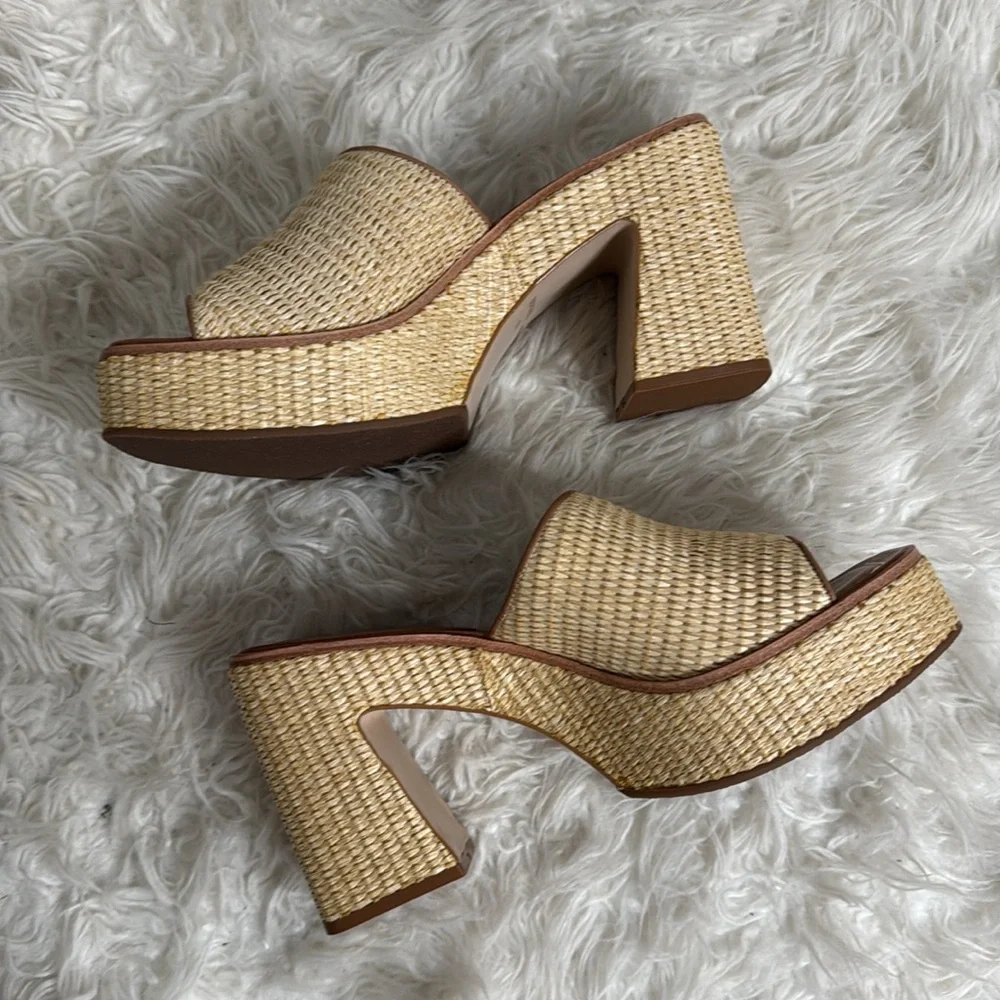 BERNARDO KENNY RAFFIA PLATFORM HEEL SANDALS